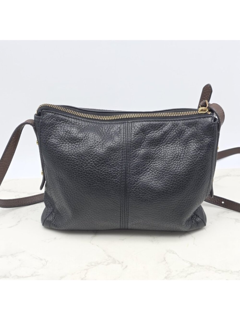 Fossil Crossbody Bag Womens Gemma Black Pebbled Leather Colorblock Zip Timeless - Picture 6 of 16
